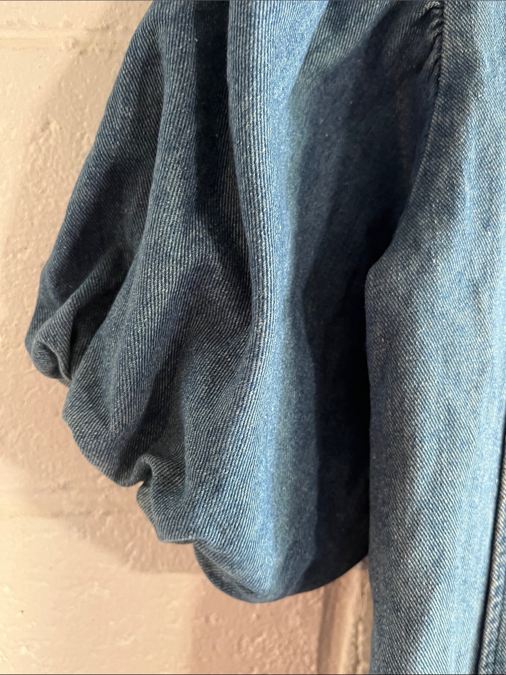 Denim Button-Front Puff Sleeve Dress - Small- top button missing - Picture 2 of 7